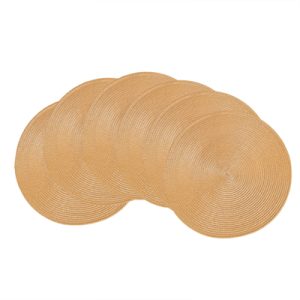 PP Single-Color Placemat E-commerce Straw Yellow，Set of 6 Round Braided Placemats Table Mats for Dining Tables Washable Non-Slip Place Mats 15 inch for Home Decoration