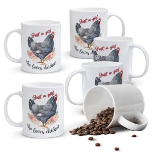 Alphynix 1pc 11oz White Mug with "Just a Girl Who Loves Chickens" Quote & Rooster Floral Art, Charming Farmhouse Christmas or Thanksgiving Gift