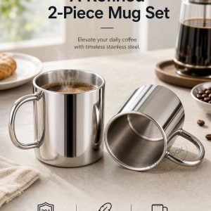 PURECOOK Double Wall Stainless Steel Mugs Set of 2|304 Insulated Coffee Mug|300ml|Anti-Scald & Keeps Temperature