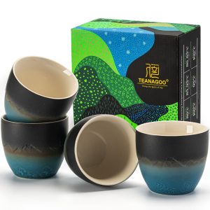 TEANAGOO Japanese Tea Cups, 5.6 Oz/ 160ml, Gradient Navy Blue, 4 Pcs/Box, H23, Asian Tea Cups Without Handles, Ceramic for Japanese & Chinese Tea, New Year Sale , Top gift picks