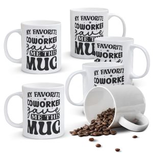 Alphynix 1pc 11oz White Mug with "MY FAVORITE COWORKER gave ME THIS MUG" Office Humor Quote, Playful Desk Gift for Christmas or Thanksgiving