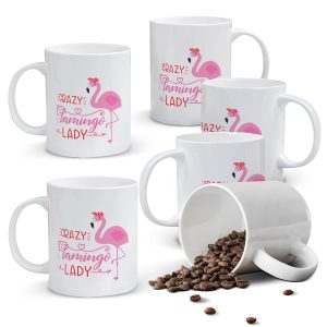 Alphynix 1pc 11oz White Mug with "CRAZY Flamingo LADY" Bold Quote & Pink Cartoon Flamingo, Playful Tropical Christmas or Thanksgiving Gift