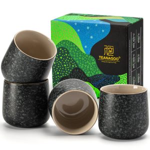 TEANAGOO Ceramic Japanese Tea Cup, 6.9oz/205ml, Charcoal Grey, H17, 4 Pcs/Box, Asian Tea Cup Set, New Year Sale , Top gift picks