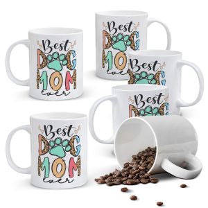 Alphynix 1pc 11oz White Mug with "Best Dog Mom Ever" Quote & Bone/Paw Print Design, Heartwarming Christmas or Thanksgiving Gift for Dog Lovers