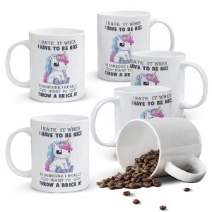 Alphynix 1pc, 11oz Ceramic Coffee Mug, White Creative Angry Unicorn Tea Cup, Office Portable Ceramic Mug For Hot Or Cold Drink, Novelty Gift