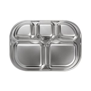 PURECOOK 304 Stainless Steel Food Tray Series – 1-Piece 304 Stainless Steel 5-Compartment Food Tray (24.5x17.5x3.5cm)
