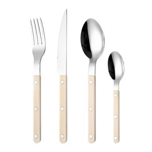 Fangyuan 4 Pieces Cutlery Set White Handdles Silvery Stainless Steel with Knife, Fork, Spoon, High-Quality Stainless Steel Cutlery, Dishwasher Safe Kitchen Set S286