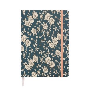 Jubiluu A5 Hardcover Notebook with Lined Pages - 96 Sheets (100g offset paper), Bookmark & Elastic Band -Classic Cream Ruled Journal for Writing, School, Office, and Gifts-Navy Floral Ditsy Print