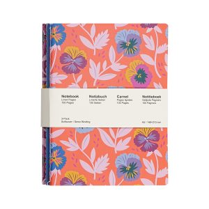 Jubiluu A5 Softcover 3-Pack Stitch Notebook - 50 Sheets (80g offset paper) - Classic Cream Ruled Journal for School, Office, Journaling, or Everyday Note-Taking-Orange Blossom