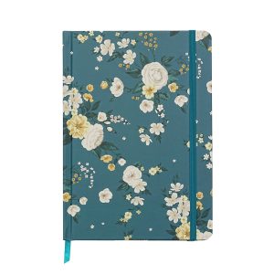 Jubiluu A5 Hardcover Notebook with Lined Pages - 96 Sheets (100g offset paper), Bookmark & Elastic Band -Classic Cream Ruled Journal for Writing, School, Office, and Gifts-Slate Blue Floral Cluster