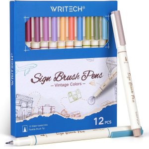 WRITECH Arts Sign Brush Pen 12 Assorted Vintage Colors