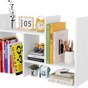 Senhoglb Freestanding Wood Small Desk Shelves Adjustable,White