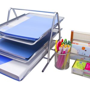 Senhoglb Office Desk Tidy 4-Piece Organiser Set，Silver, New Year Sale , Top gift picks