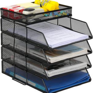 Senhoglb 4 Tier A4 Mesh File Tray Stackable with Top Holder，Black, New Year Sale , Top gift picks