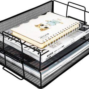 Senhoglb 2 Tier A4 Mesh File Tray Stackable，Black, New Year Sale , Top gift picks