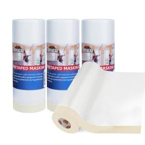 TAPEBEAR Upgrade Pre-Taped Masking Film Extra Thick, High Temp Tape and Drape 22" x 90', Plastic Cover for Automotive, Painting, Plastic Sheeting Masking Tape Film for Auto, floor, Furniture, 4rolls