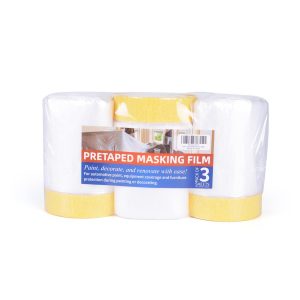 TAPEBEAR Pre-Taped Masking Film, Tape and Drape, Plastic Sheeting Roll, Automotive Painters Masking Tape Film, Plastic Sheeting Cover for appliance, Car, 22inch X 65feet, 3rolls