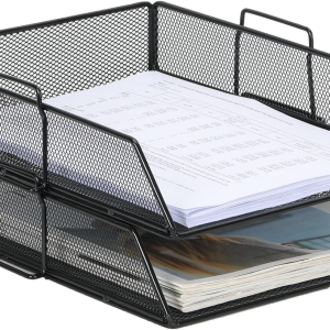 Senhoglb 2 Tier A4 Mesh File Tray Stackable， Black, New Year Sale , Top gift picks