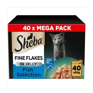 Sheba Fine Flakes Adult Cat Food Fish Selection in Jelly 40 x 85g Pouch