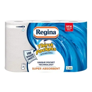 Regina Thirst Pockets Kitchen Roll, 2-Ply, 3 Rolls