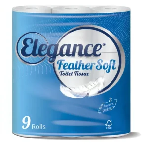 Elegance Feather Soft Toilet Tissue, 3-Ply, 9 Rolls