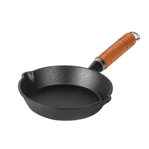 Maxcook Uncoated Cast Iron Pot, Wooden Handle, 10 cm Diameter