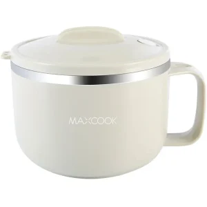 Maxcook 304 Stainless Steel Ramen Bowl, With Lid, Can Hold Mobile Phones, 1.2L, Grey