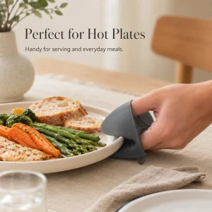 PURECOOK Silicone Heat Resistant Gloves 3 Pairs|Grey Fish-Mouth Pinch Mitts for Kitchen|Baking & BBQ