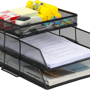 Senhoglb 2 Tier A4 Mesh File Tray Stackable with Top Holder， Black, New Year Sale , Top gift picks