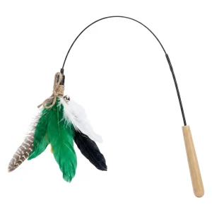 NOBLEZA Bamboo Dragonfly Cat Teaser Wand Set 87cm Long Flexible Steel Wire with Metal Bell 5 Replaceable Feather Heads 2 Spare Rings Stimulate Hunting Instinct Interactive Pet Toy