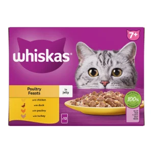 Whiskas 7+ Poultry Feasts Senior Wet Cat Food Pouches in Jelly 12 x 85g