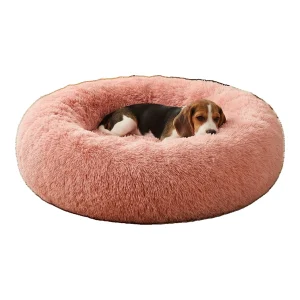 Ochama Donut-Shaped Dog Crate with Removable & Washable Cover, Pink, Diameter 80 cm x Height 20 cm