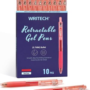 WRITECH Retractable Gel Ink Pens: 0.7mm Medium Point Red-Ink Color Pen for Journaling Smooth Writing Fine Tip Quick-dry Ink No Bleed Set 10ct