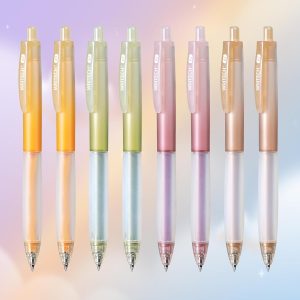 WRITECH Retractable Gel Ink Pens: 0.5mm Black-Ink Aesthetic Gradient Color Barrel Soft Grip Fine Point Pen 8ct for Journaling Note Taking Sketching No Bleed