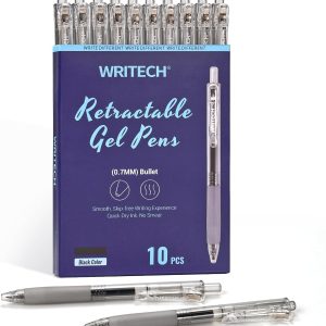 WRITECH Retractable Gel Ink Pens: 0.7mm Medium Point Black Ink Color Pen for Journaling Smooth Writing Fine Tip Quick-dry Ink No Bleed Set 10ct