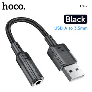 HOCO LS37 USB-A to 3.5mm Audio Jack Adapter – Black