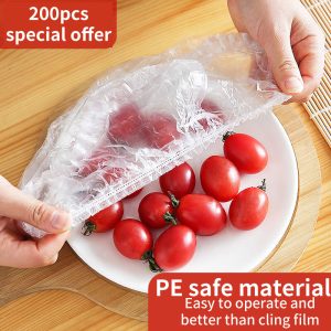 BJ cling film set of 200 pieces, food grade PE elastic mouth, disposable food and leftover food preservation cover, size bowl cover, universal shower cap, dustproof cap JL-60 Plastic Wrap 200pcs