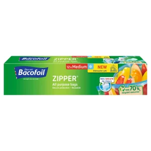 Bacofoil Zipper All Purpose Bags, Medium, 12 Bags
