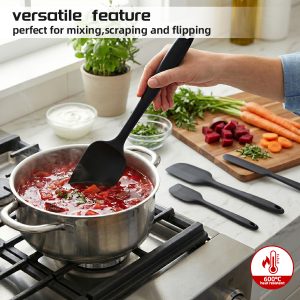 4-Piece Silicone Kitchen Utensil Set,Non-Stick Spatula Spoon Turner and Tongs, Solid Stainless Steel Core with Comfort Grip Handle, BPA-Free for Non-Stick Cookware, Easy Clean Dishwasher Safe