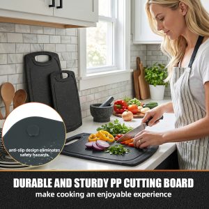 3-Piece Cutting Board Set, Multi-Size Chopping Boards for Raw Meat, Vegetables & Fruits, Anti-Cross Contamination, Non-Slip & Knife-Friendly with Easy-Grip Handles​