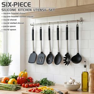 6 pcs Silicone Kitchen Utensils Set, Non-Toxic Cooking Tools with Solid Handles, BPA-Free for Non-Stick Cookware