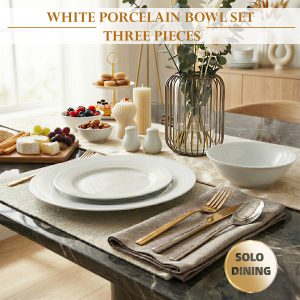 Round shape dinner set Elegant White Ceramic Plates and Bowls, Modern Dining Collection for Everyday Use and Special Occasions 3pcs round shape dinner set:10.5"dinner plate,7.5"side plate,6"salad bowl